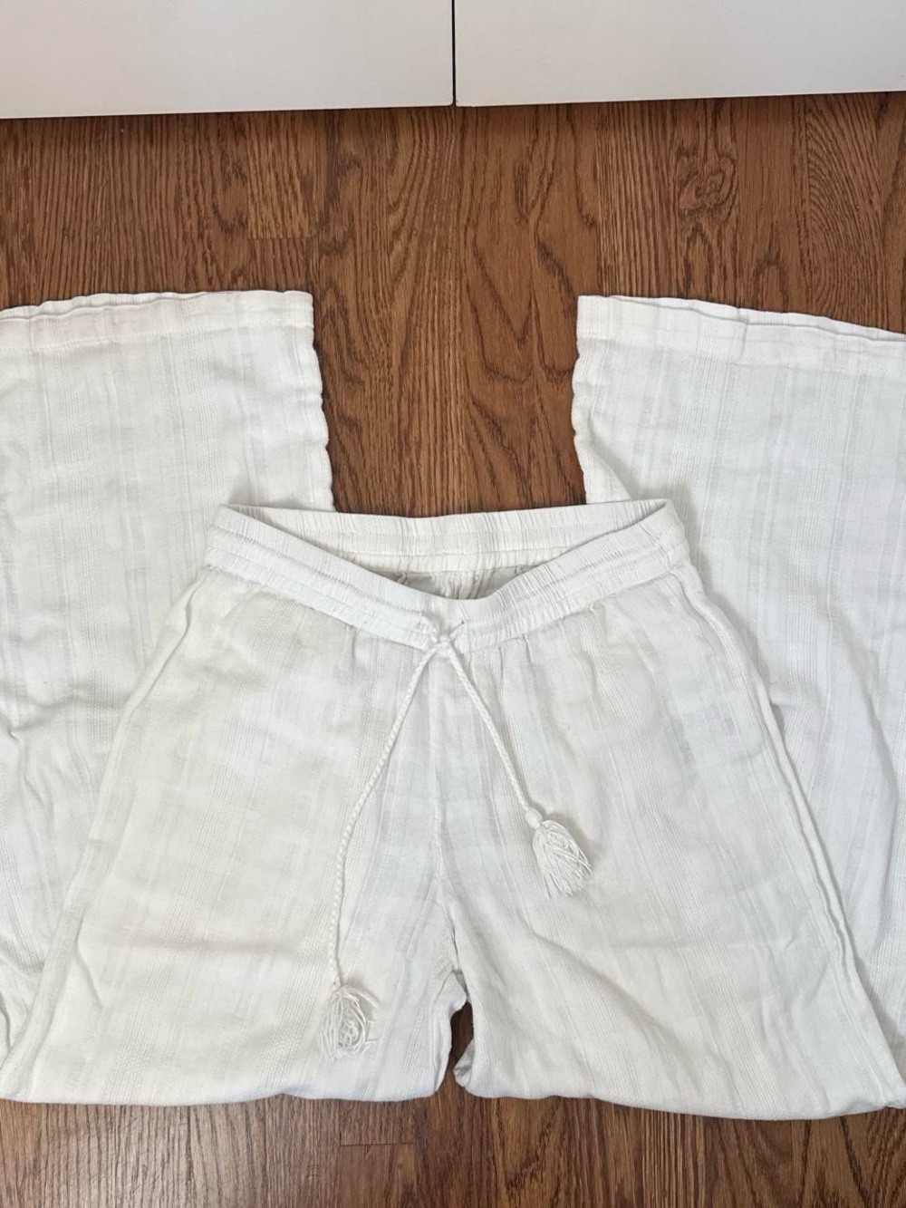 Volcom White Wide Leg Linen-Blend Pants